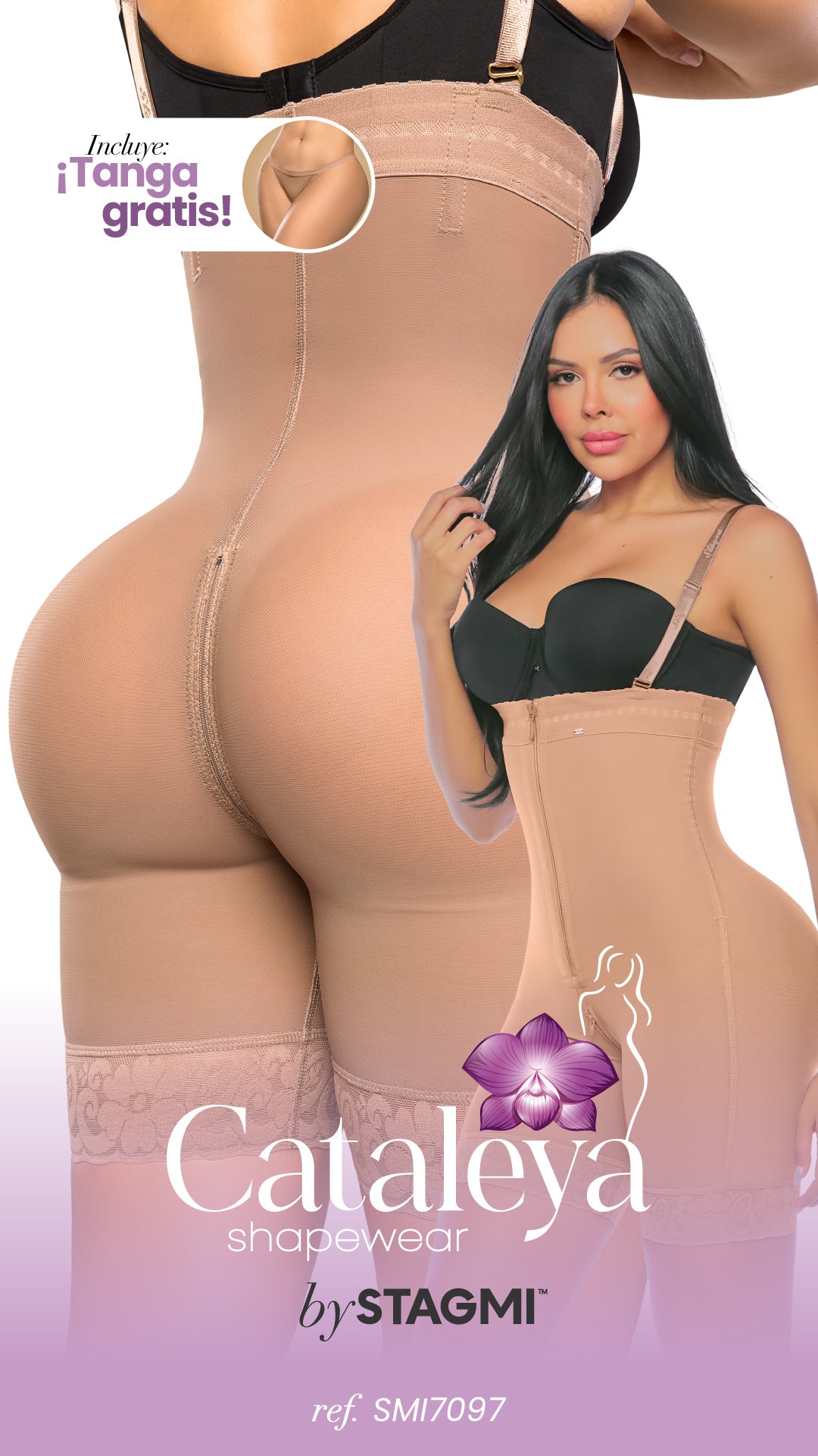 Faja Media Pierna Strapless con Tirantes Delgados UltraInvisible SMI7097 La Coqueta | Moldeo y Lifting Natural + Tanga Gratis