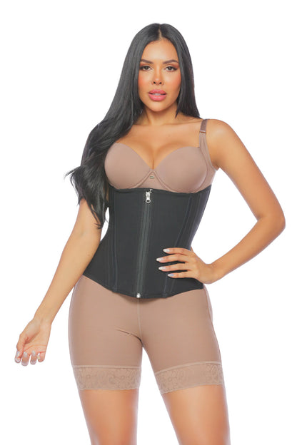 '- Cinturilla SMI2025 con doble cierre y compresión estética
- Vista lateral mostrando el soporte lumbar
- Estructura anatómica que define la cintura sin incomodar