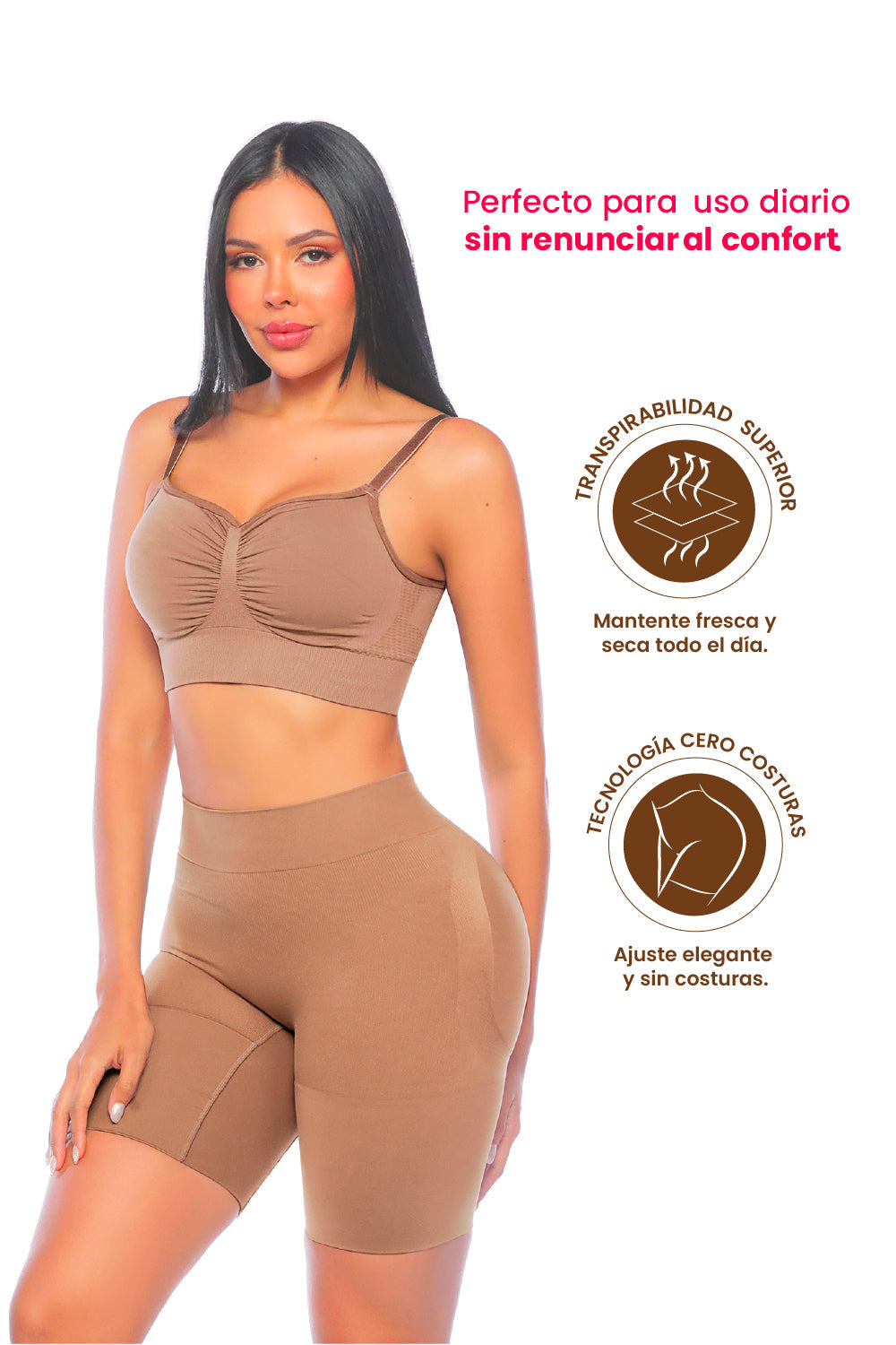 '- Short moldeador invisible SMI04052 con cintura alta
- Diseño Seamfree con compresión media en abdomen
- Efecto lifting natural en la parte posterior