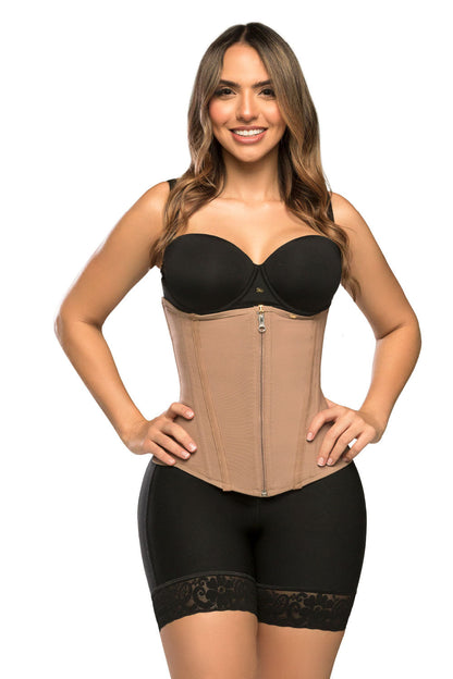 '- Cinturilla SMI2025 con doble cierre y compresión estética
- Vista lateral mostrando el soporte lumbar
- Estructura anatómica que define la cintura sin incomodar