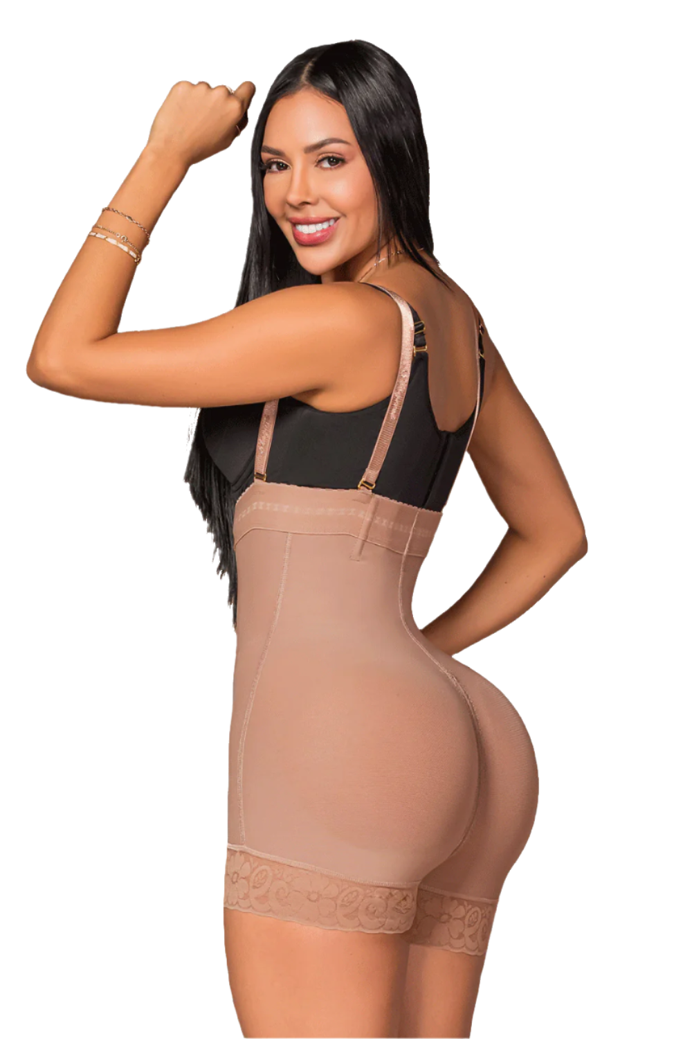 '- Faja SMI7137 corta strapless con efecto lifting y 3 niveles de ajuste
- Detalle del soporte lateral y broches progresivos de la faja SMI7137
- Vista posterior con diseño Ultrainvisible y panty de regalo incluido
