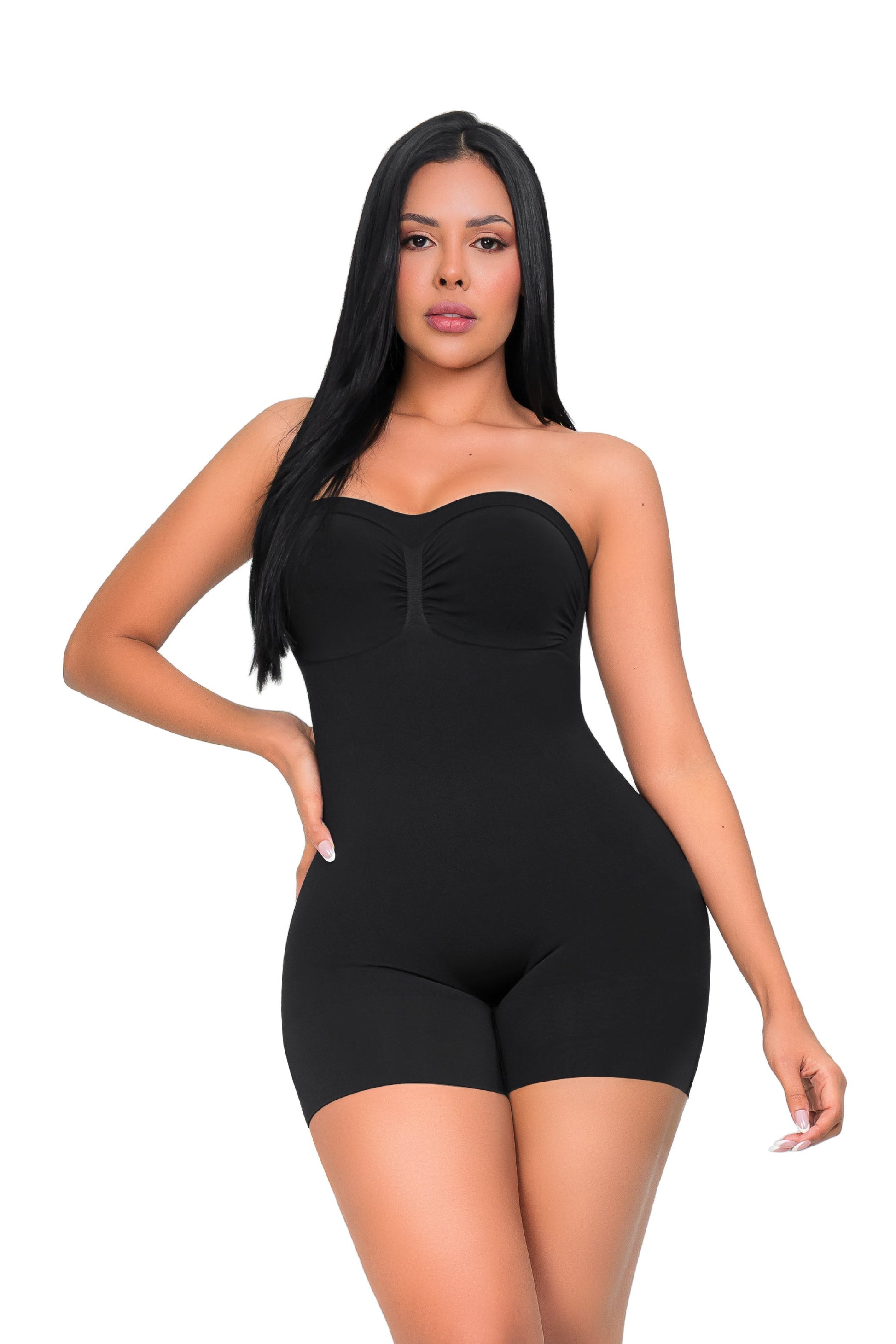 Faja seamless, faja strapless, moldeo 360 grados, faja realce glúteos, invisible bajo la ropa, faja sin costuras.